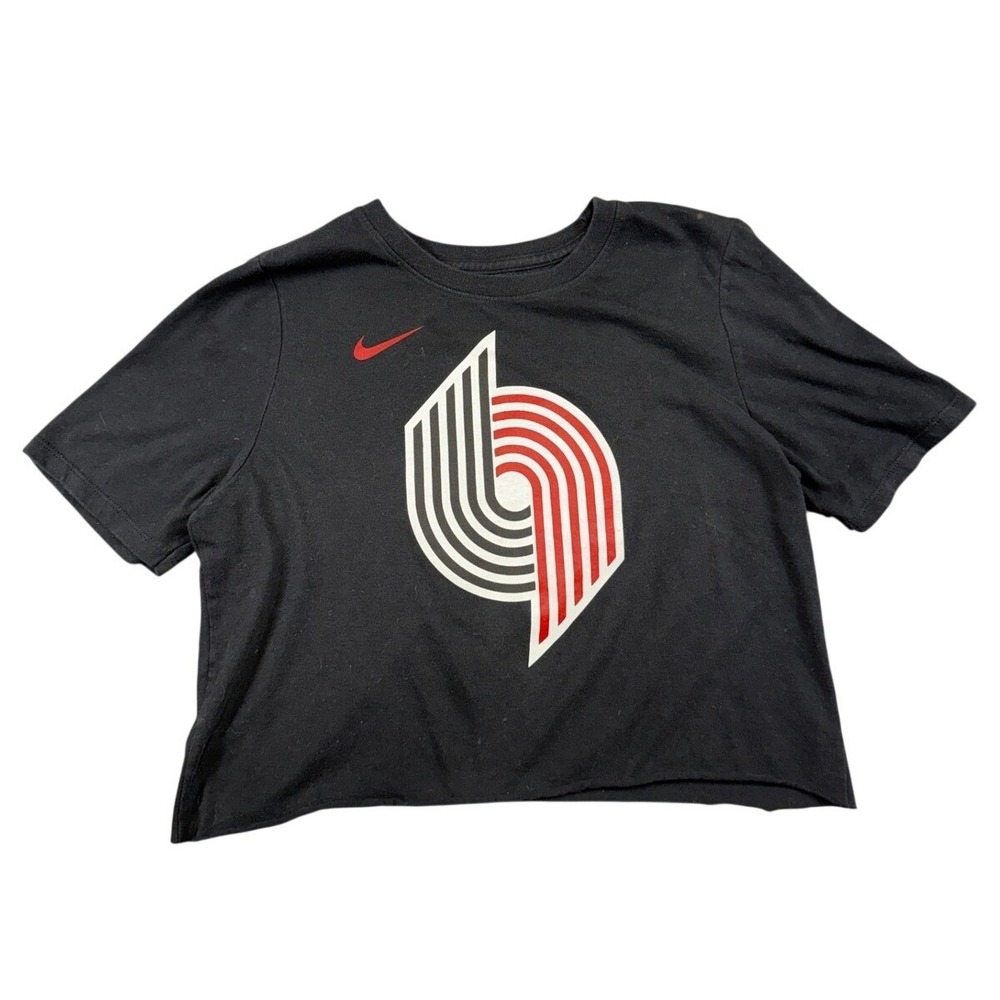 DIY Nike Portland Trail Blazers Cropped T-Shirt Black Dri-FIT Girls Large 14-16